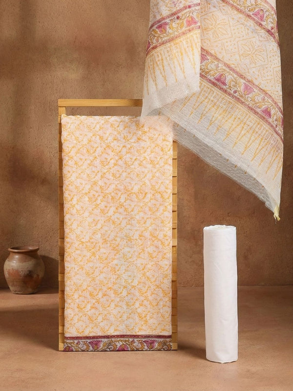 Indiehaat | Pure Kota Doria Blockprint Suit Yellow