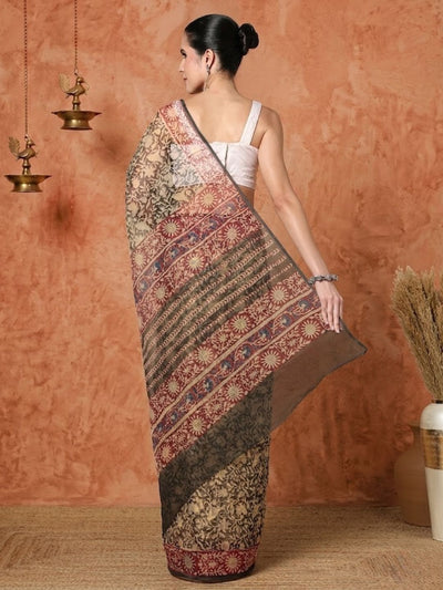 Indiehaat | Kota Doria Hand Block Print Multicolor Saree