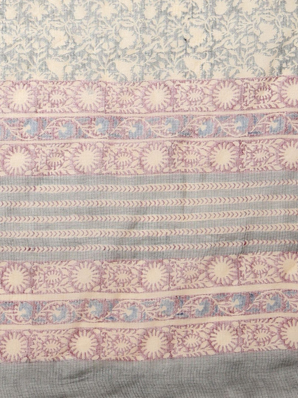 Indiehaat | Kota Doria Hand Block Print Multicolor Saree