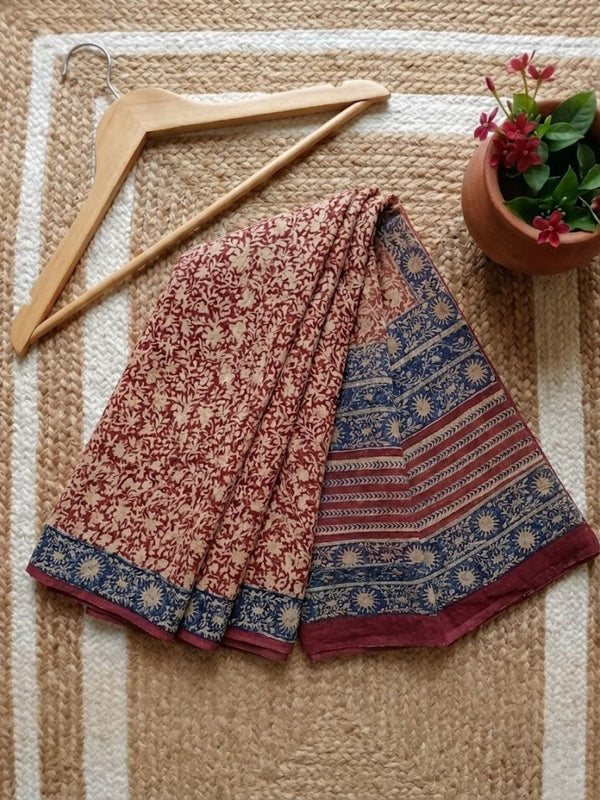 Indiehaat | Kota Doria Hand Block Print Multicolor Saree