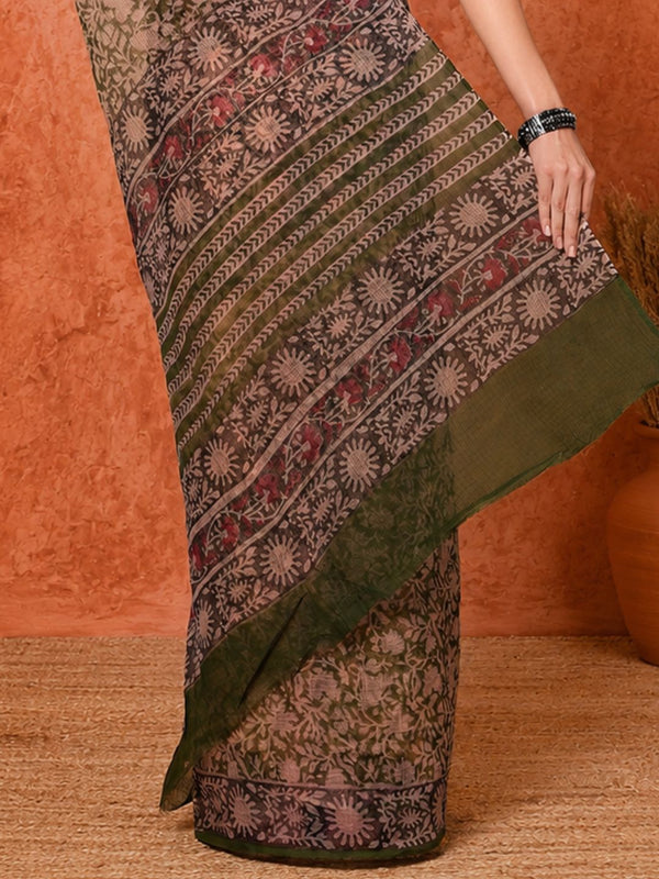 Indiehaat | Kota Doria Hand Block Print Multicolor Saree