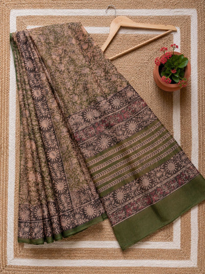 Indiehaat | Kota Doria Hand Block Print Multicolor Saree