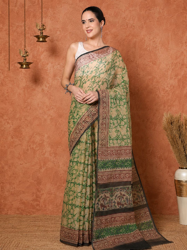 Indiehaat | Kota Doria Hand Block Print Multicolor Saree