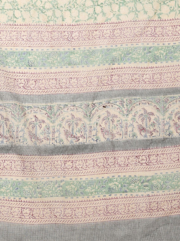 Indiehaat | Kota Doria Hand Block Print Multicolor Saree