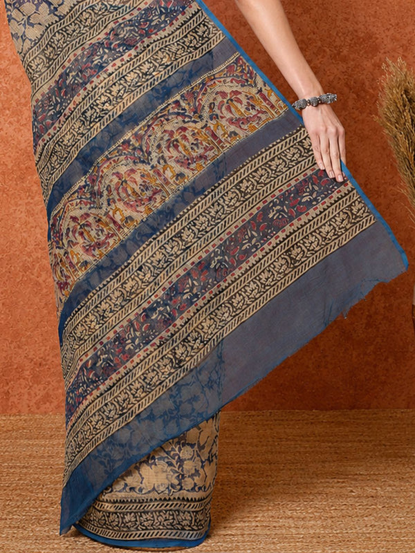 Indiehaat | Kota Doria Hand Block Print Multicolor Saree
