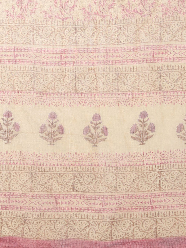 Indiehaat | Kota Doria Hand Block Print Multicolor Saree