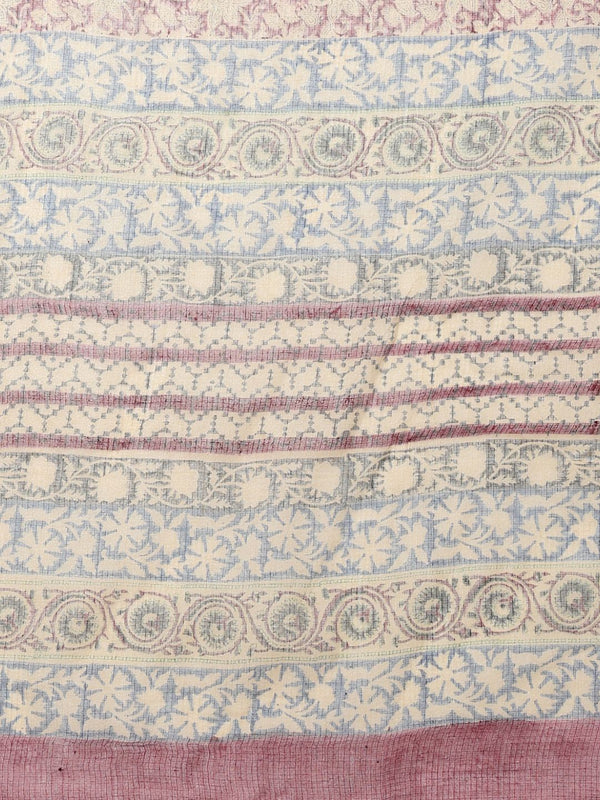 Indiehaat | Kota Doria Hand Block Print Multicolor Saree