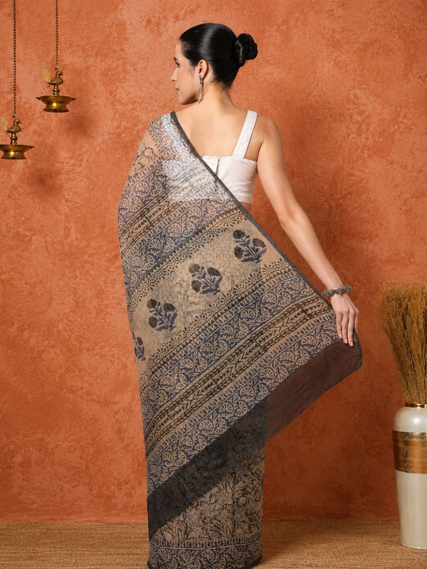 Indiehaat | Kota Doria Hand Block Print Multicolor Saree