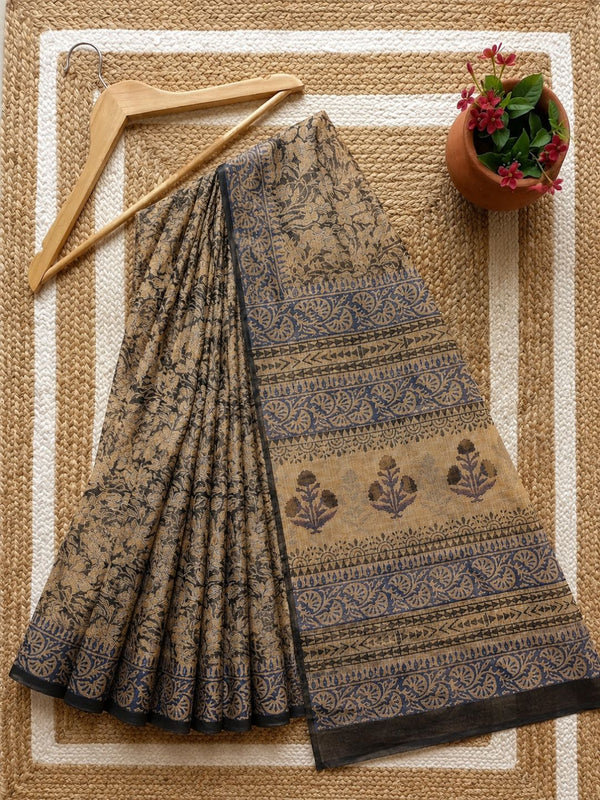 Indiehaat | Kota Doria Hand Block Print Multicolor Saree