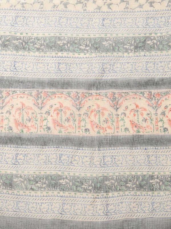 Indiehaat | Kota Doria Hand Block Print Multicolor Saree