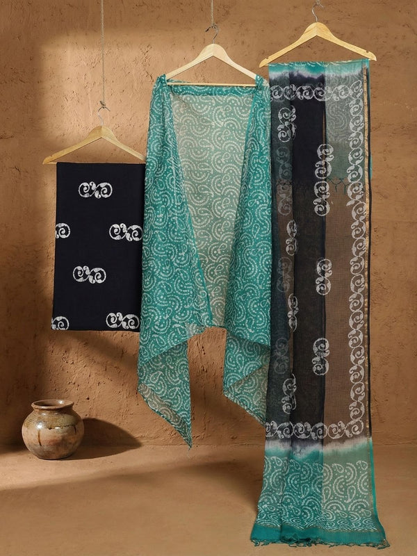 Indiehaat | Kota Doria Hand Wax Batik Suit Green