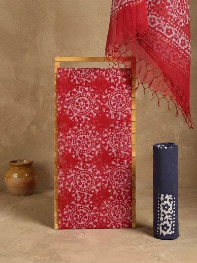 Indiehaat | Kota Doria Hand Wax Batik Suit Red