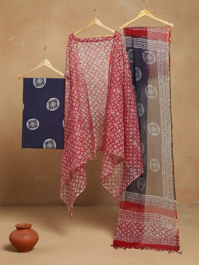 Indiehaat | Kota Doria Hand Wax Batik Suit Red