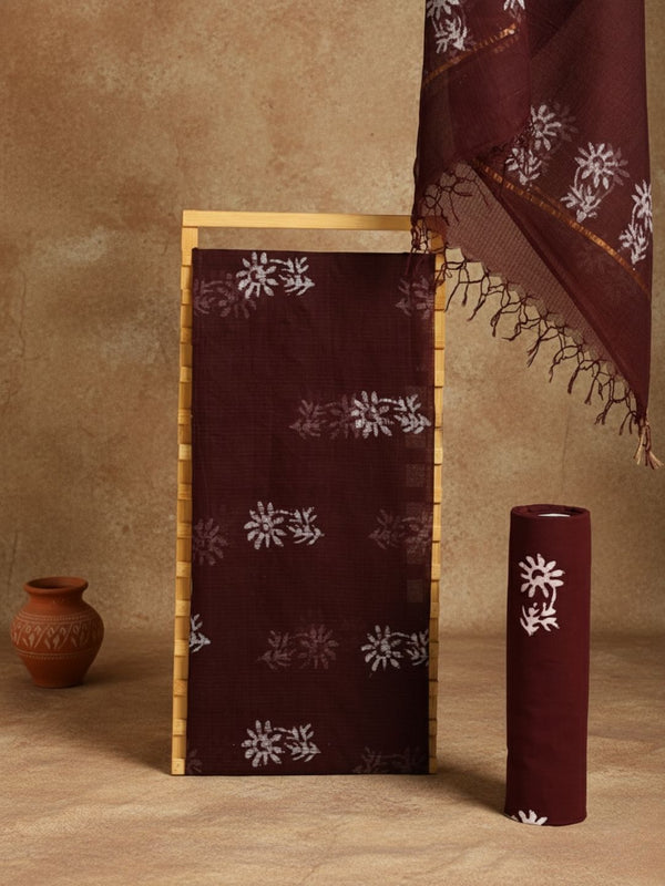 Indiehaat | Kota Doria Hand Wax Batik Suit Brown