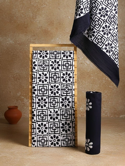 Indiehaat | Pure Mul Cotton Hand Wax Batik Suit White & Black