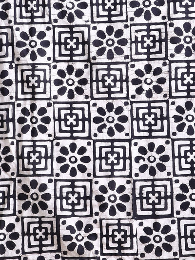 Indiehaat | Pure Mul Cotton Hand Wax Batik Suit White & Black