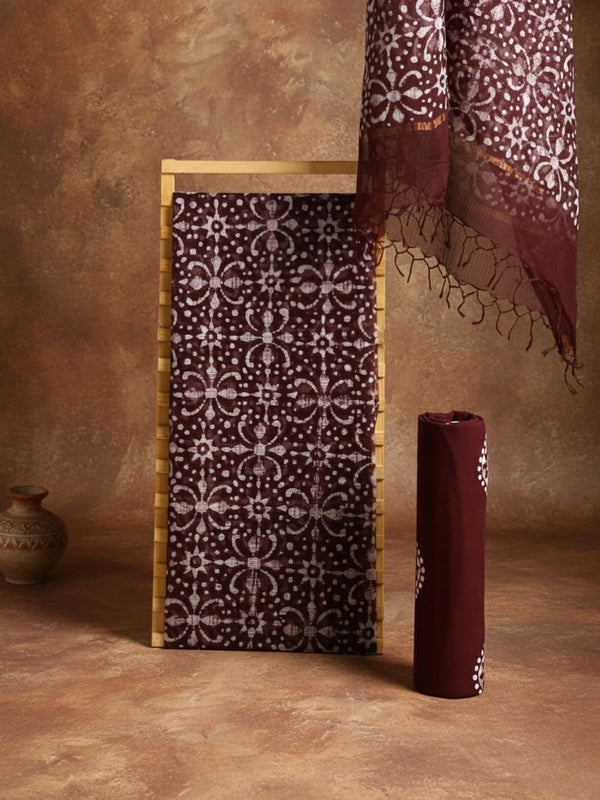 Indiehaat | Kota Doria Hand Wax Batik Suit Maroon