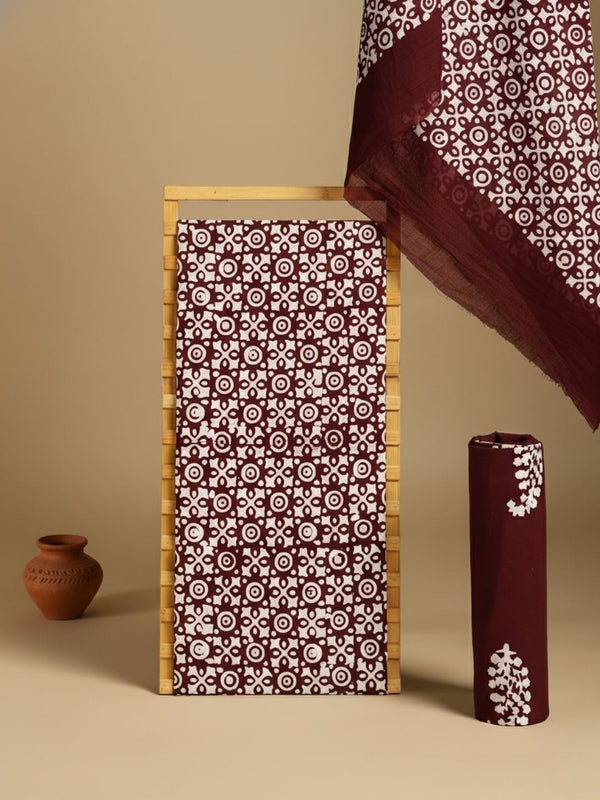 Indiehaat | Pure Mul Cotton Hand Wax Batik Suit Brown