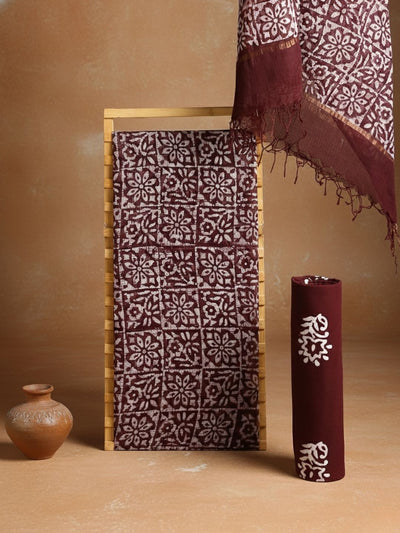 Indiehaat | Kota Doria Hand Wax Batik Suit Brown