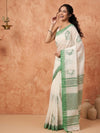 Indiehaat | Kora Silk Handloom Embroidered Saree White