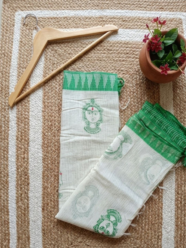 Indiehaat | Kora Silk Handloom Embroidered Saree White