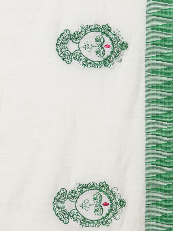 Indiehaat | Kora Silk Handloom Embroidered Saree White