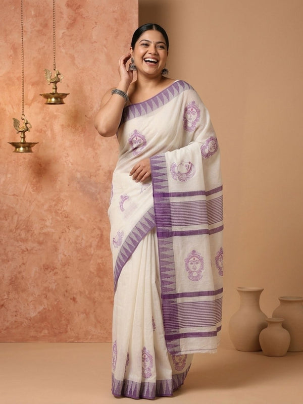 Indiehaat | Kora Silk Handloom Embroidered Saree White