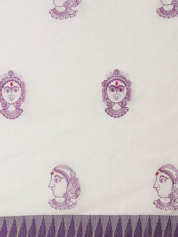Indiehaat | Kora Silk Handloom Embroidered Saree White