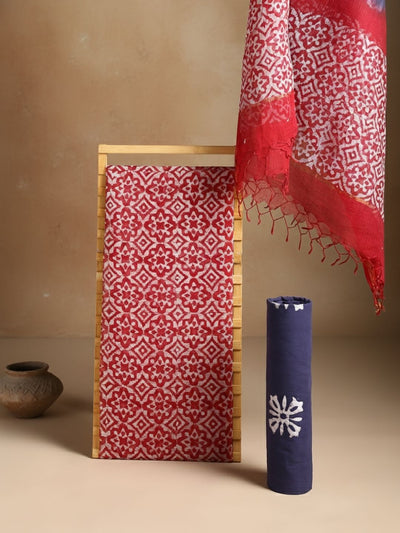 Indiehaat | Kota Doria Hand Wax Batik Suit Red