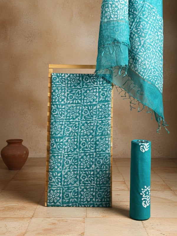 Indiehaat | Kota Doria Hand Wax Batik Suit Green