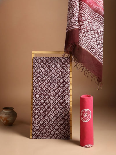 Indiehaat | Kota Doria Hand Wax Batik Suit Maroon