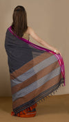 Handloom Mark Patteda Anchu Sleek Cotton Saree Onyx Gray