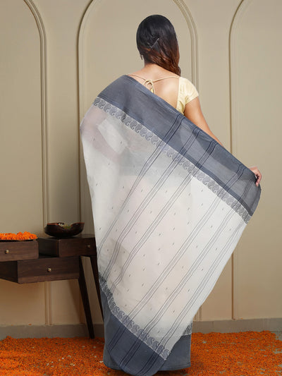 Indiehaat | Pure Cotton Jamdani Saree White