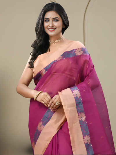 Indiehaat | Pure Cotton Jamdani Saree Pink