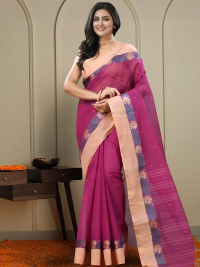Indiehaat | Pure Cotton Jamdani Saree Pink