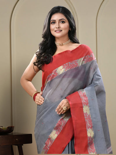 Indiehaat | Pure Cotton Jamdani Saree Gray