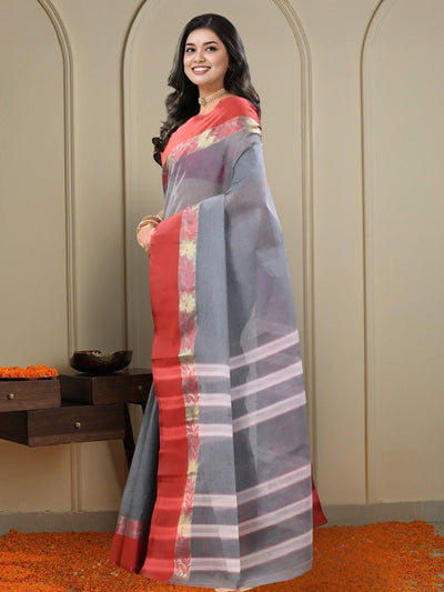 Indiehaat | Pure Cotton Jamdani Saree Gray