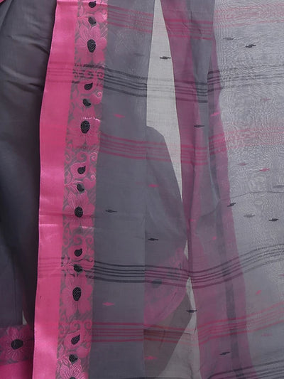 Indiehaat | Pure Cotton Jamdani Saree Gray