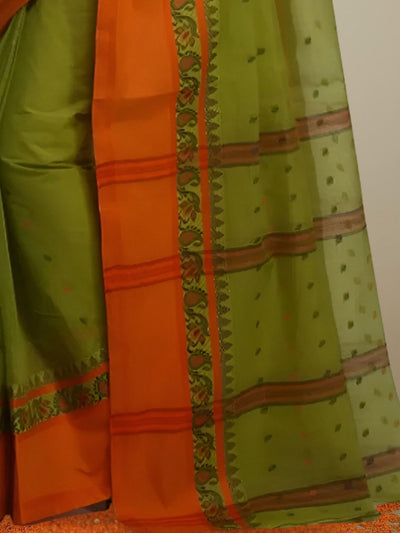 Indiehaat | Pure Cotton Jamdani Saree Green