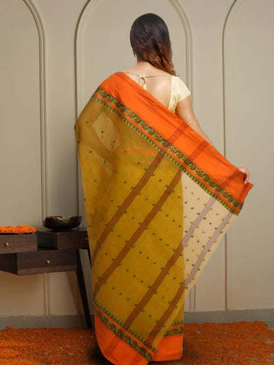 Indiehaat | Pure Cotton Jamdani Saree Yellow