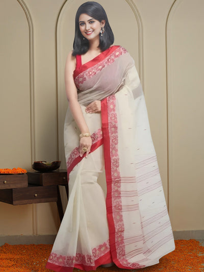 Indiehaat | Pure Cotton Jamdani Saree Yellow