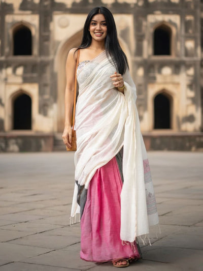 Indiehaat | Pure Khadi Cotton Handloom Saree Multicolor