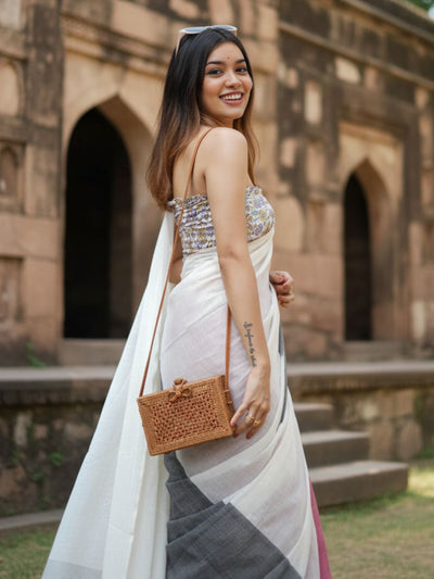 Indiehaat | Pure Khadi Cotton Handloom Saree Multicolor