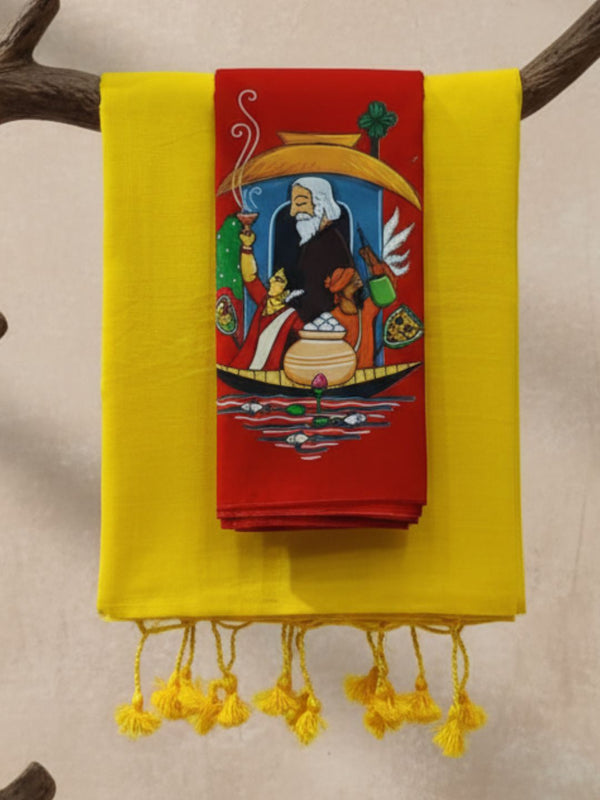 Indiehaat | Pure Khadi Cotton Handloom Saree Yellow