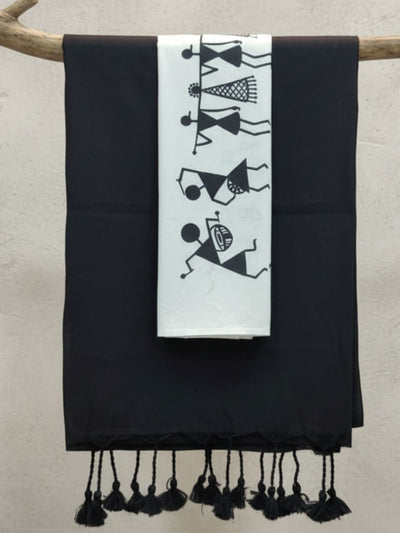 Indiehaat | Pure Khadi Cotton Handloom Saree Black