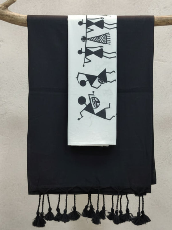 Indiehaat | Pure Khadi Cotton Handloom Saree Black