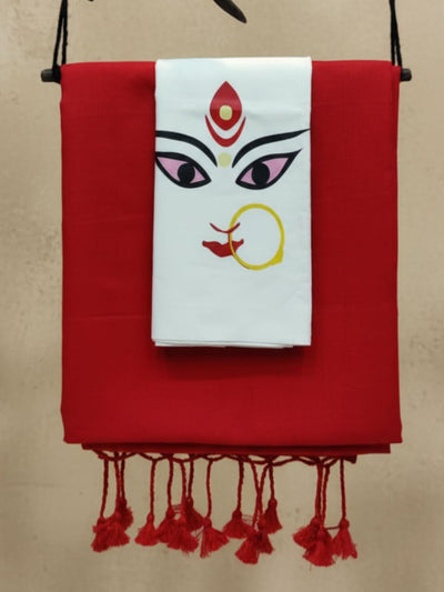 Indiehaat | Pure Khadi Cotton Handloom Saree Red