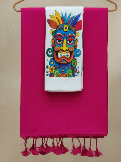 Indiehaat | Pure Khadi Cotton Handloom Saree Pink