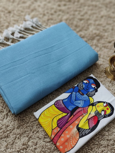 Indiehaat | Pure Khadi Cotton Handloom Saree Blue