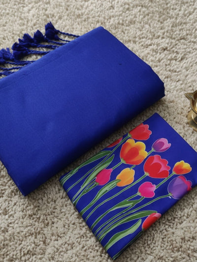 Indiehaat | Pure Khadi Cotton Handloom Saree Blue